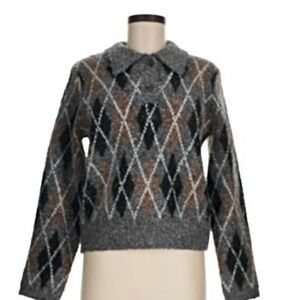 GREY LAB Argyle Knit Sweater - Gray and Brown
